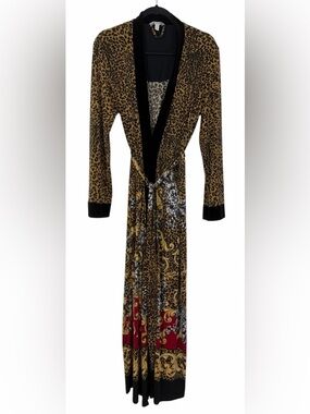 Soma Leopard Print Robe Maxi Velvet Trim Exotic Size S/M
